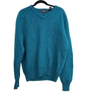 Findlist Shetland Wool Teal V-Neck Sweater XL Cozy Vintage Style classic  preppy